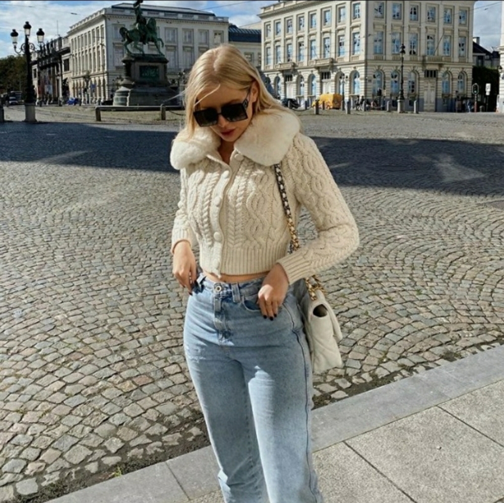 Zara faux fur trim knit cardigan - Picture 2 of 9